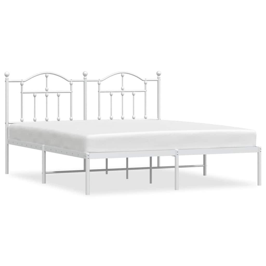 White Metal Bed Frame with Headboard - 183x213cm