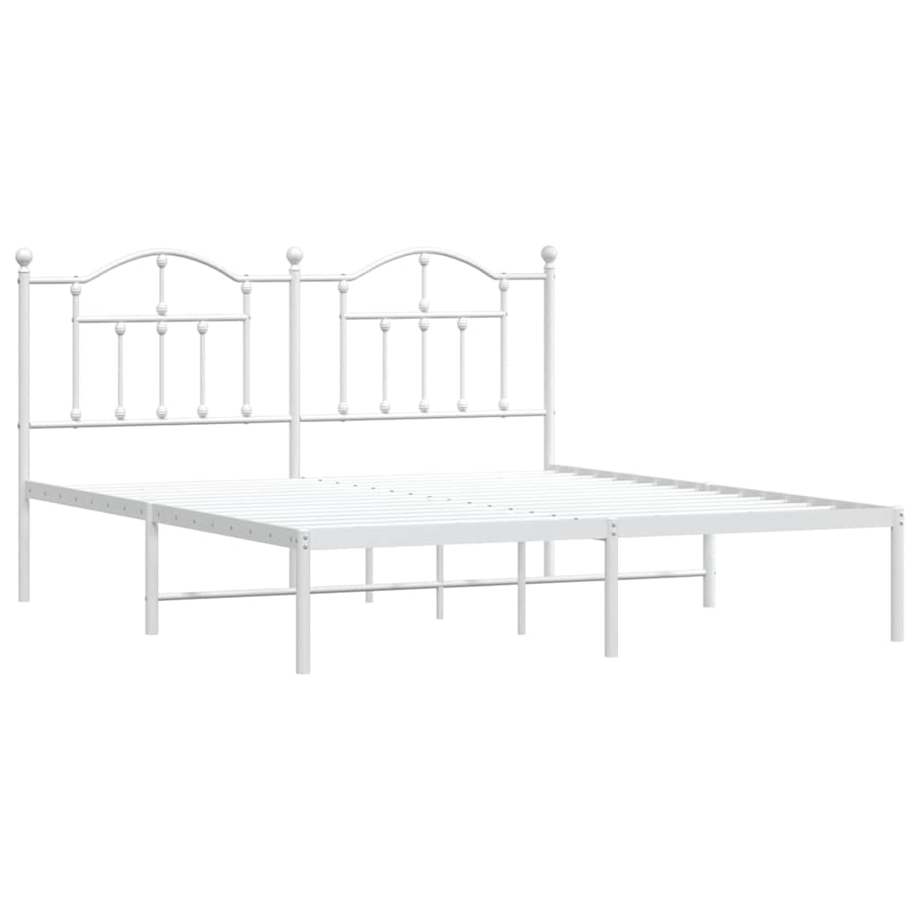 White Metal Bed Frame with Headboard - 183x213cm