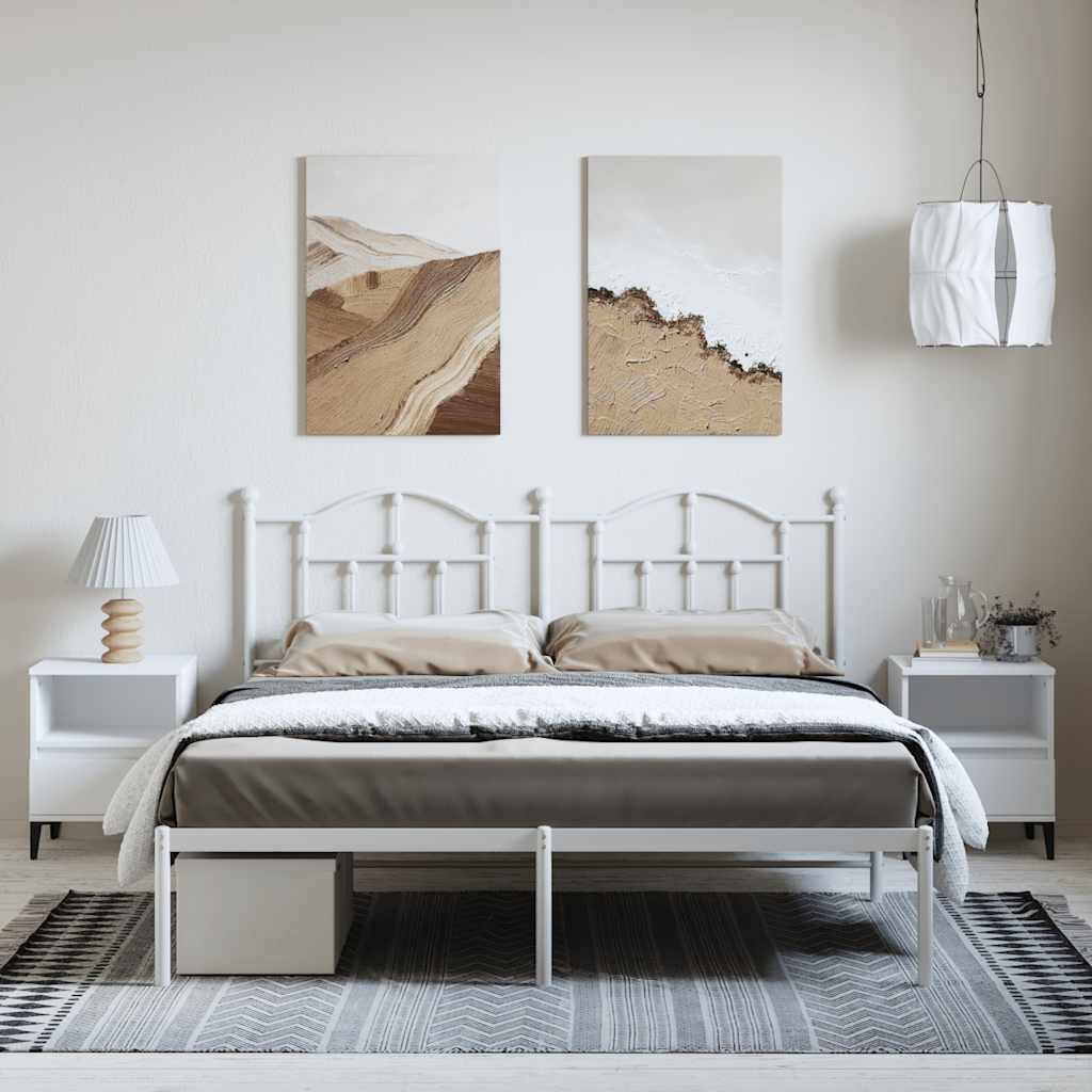 White Metal Bed Frame with Headboard - 183x213cm