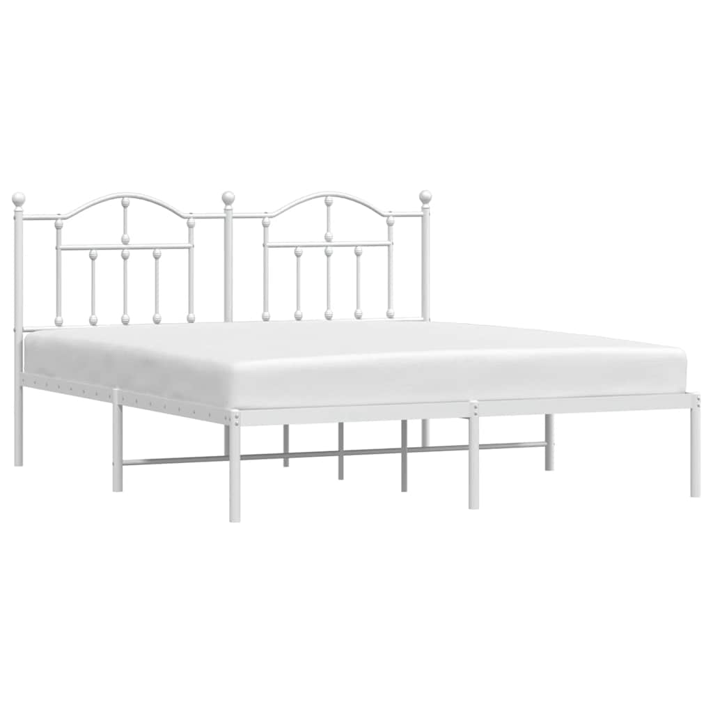 White Metal Bed Frame with Headboard - 183x213cm