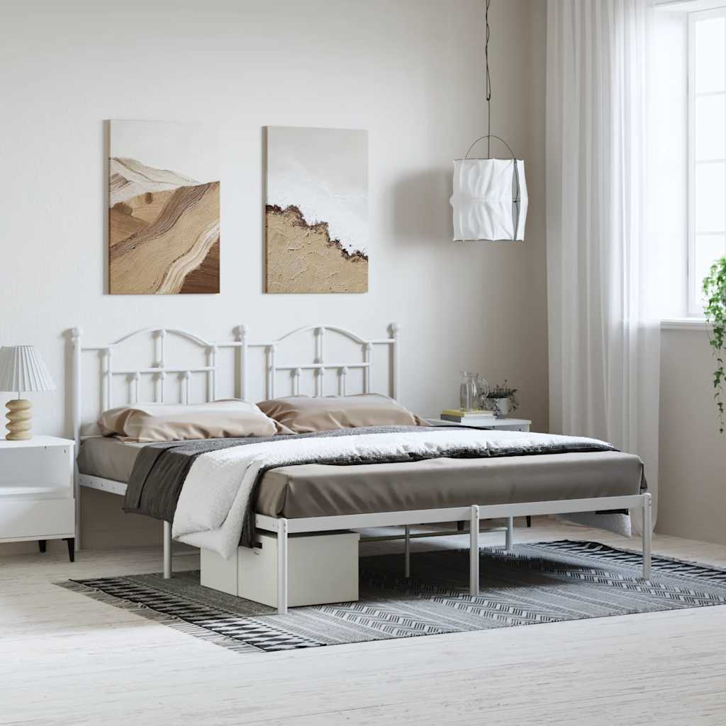 White Metal Bed Frame with Headboard - 183x213cm