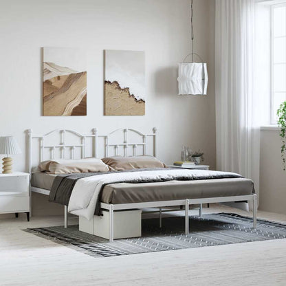 White Metal Bed Frame with Headboard - 183x213cm