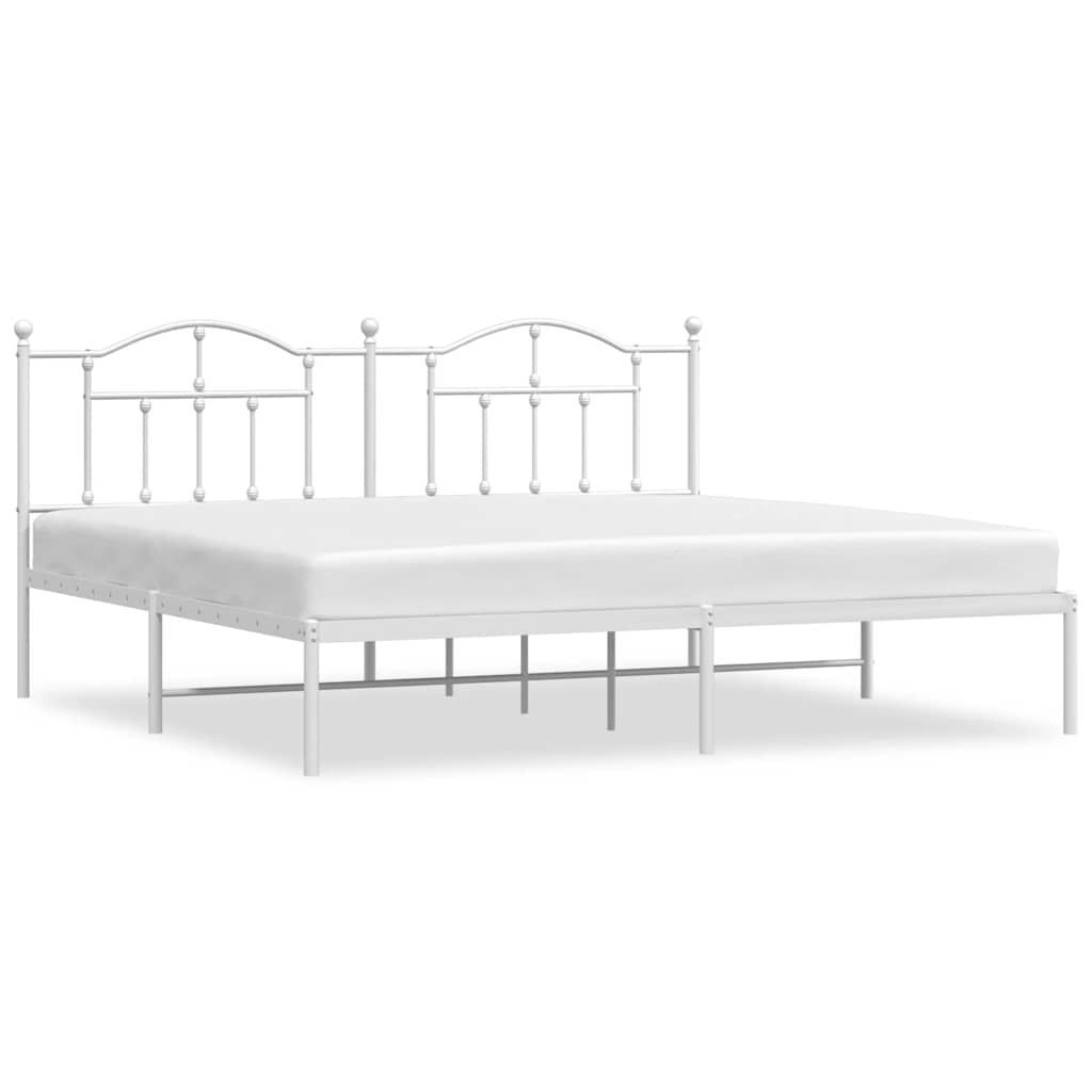 White Metal Bed Frame with Headboard - 193x203cm (Mattress Not Included)