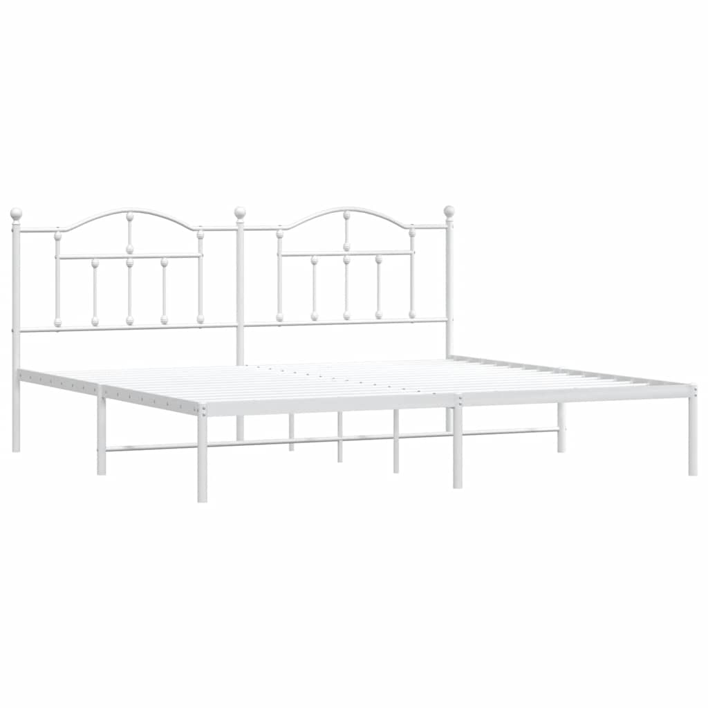White Metal Bed Frame with Headboard - 193x203cm (Mattress Not Included)