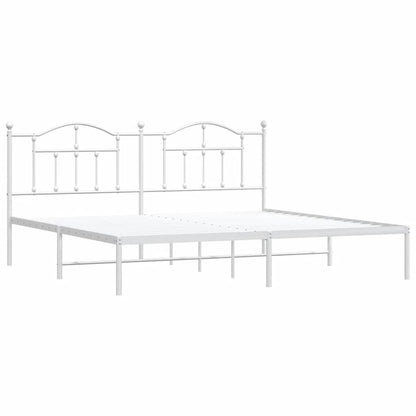 White Metal Bed Frame with Headboard - 193x203cm (Mattress Not Included)