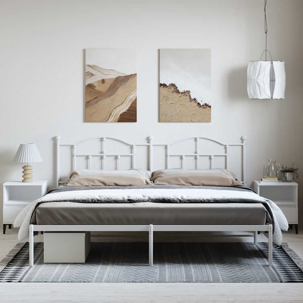 White Metal Bed Frame with Headboard - 193x203cm (Mattress Not Included)