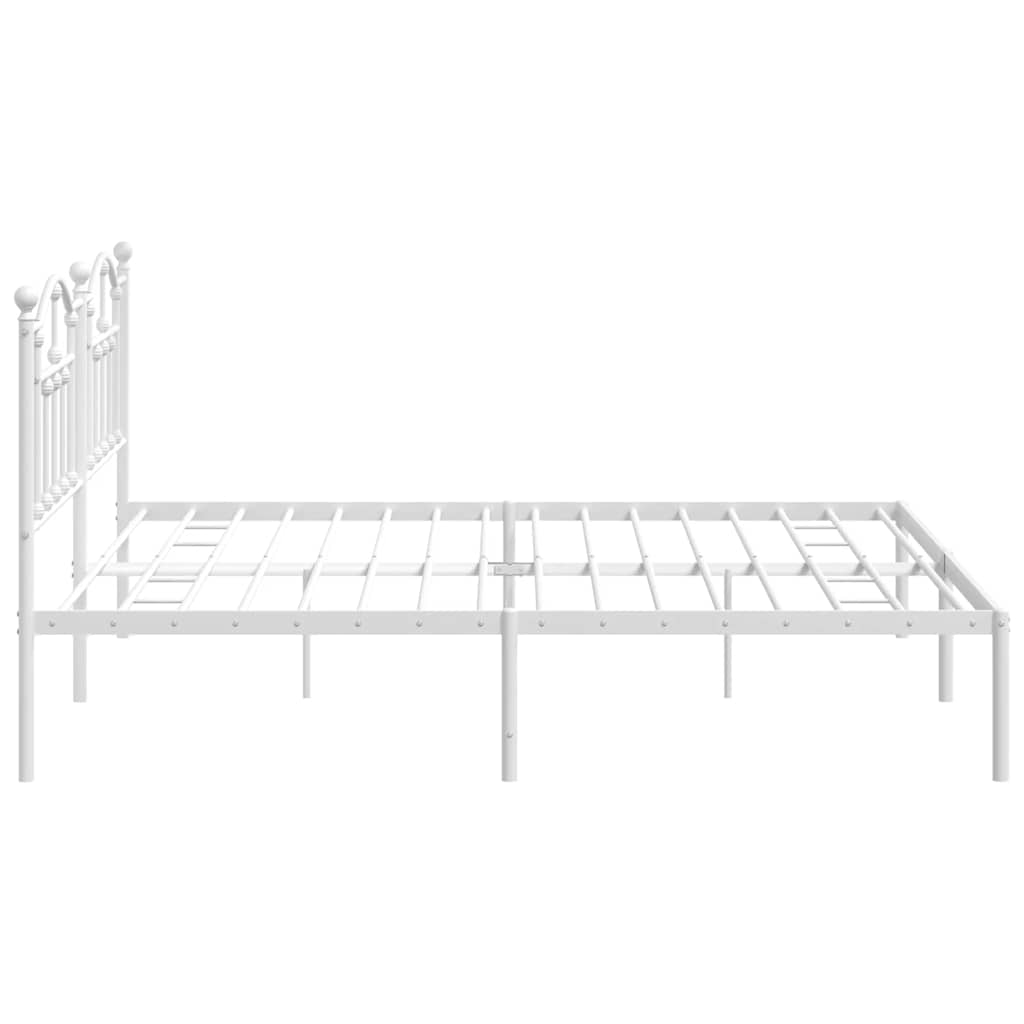 White Metal Bed Frame with Headboard - 193x203cm (Mattress Not Included)