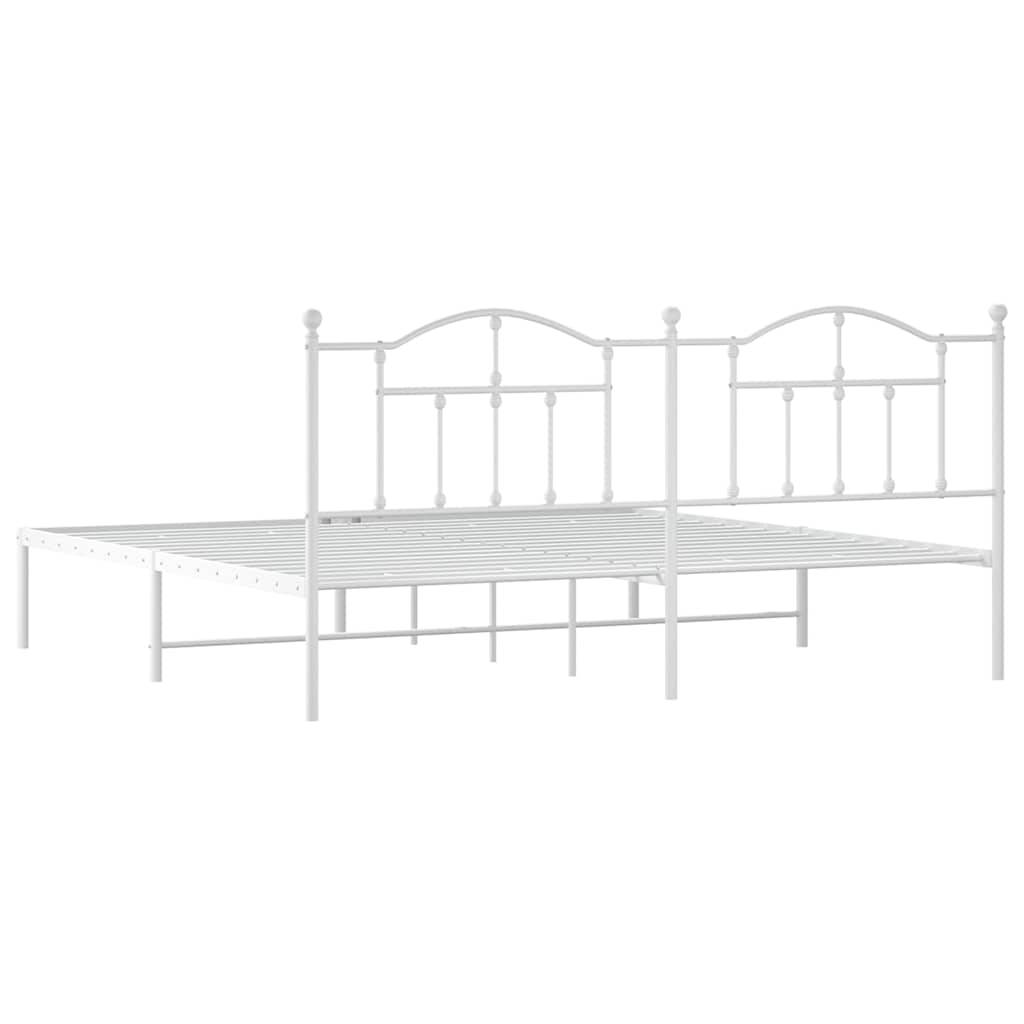 White Metal Bed Frame with Headboard - 193x203cm (Mattress Not Included)
