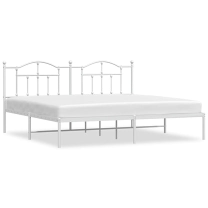 Stylish White Metal Bed Frame 200x200cm with Headboard - No Mattress
