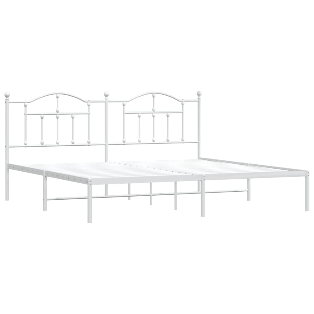 Stylish White Metal Bed Frame 200x200cm with Headboard - No Mattress