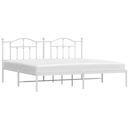Stylish White Metal Bed Frame 200x200cm with Headboard - No Mattress