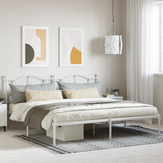 Stylish White Metal Bed Frame 200x200cm with Headboard - No Mattress