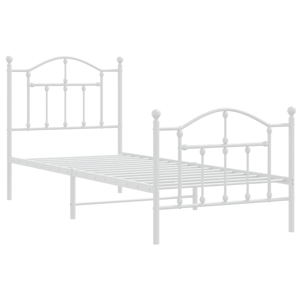 White Metal Bed Frame with Footboard - 90x190cm, No Mattress