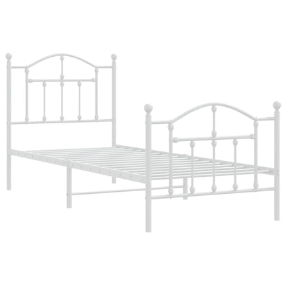 White Metal Bed Frame with Footboard - 90x190cm, No Mattress