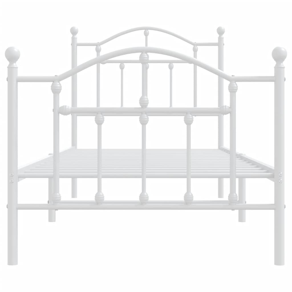 White Metal Bed Frame with Footboard - 90x190cm, No Mattress