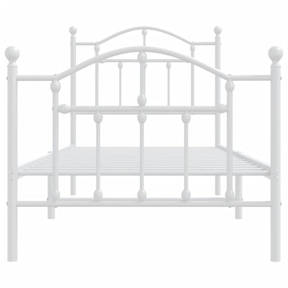 White Metal Bed Frame with Footboard - 90x190cm, No Mattress