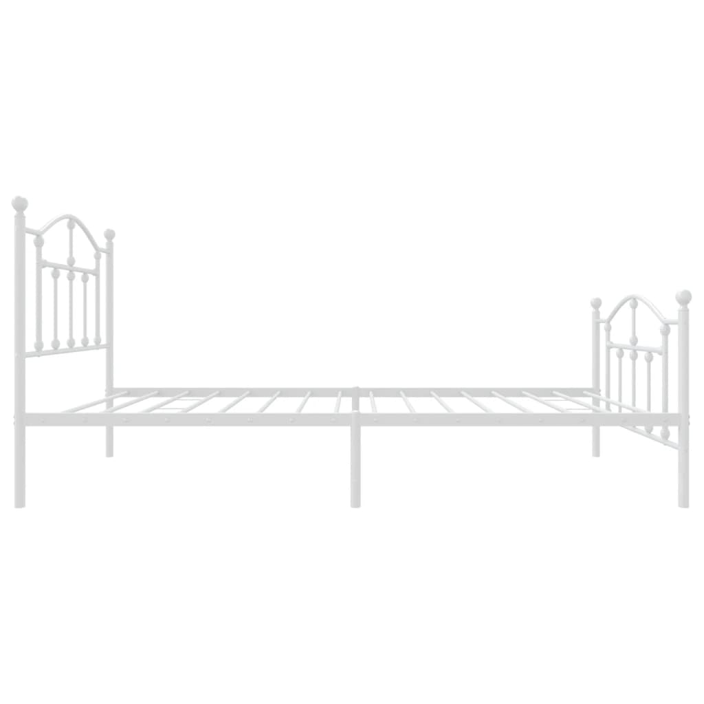 White Metal Bed Frame with Footboard - 90x190cm, No Mattress
