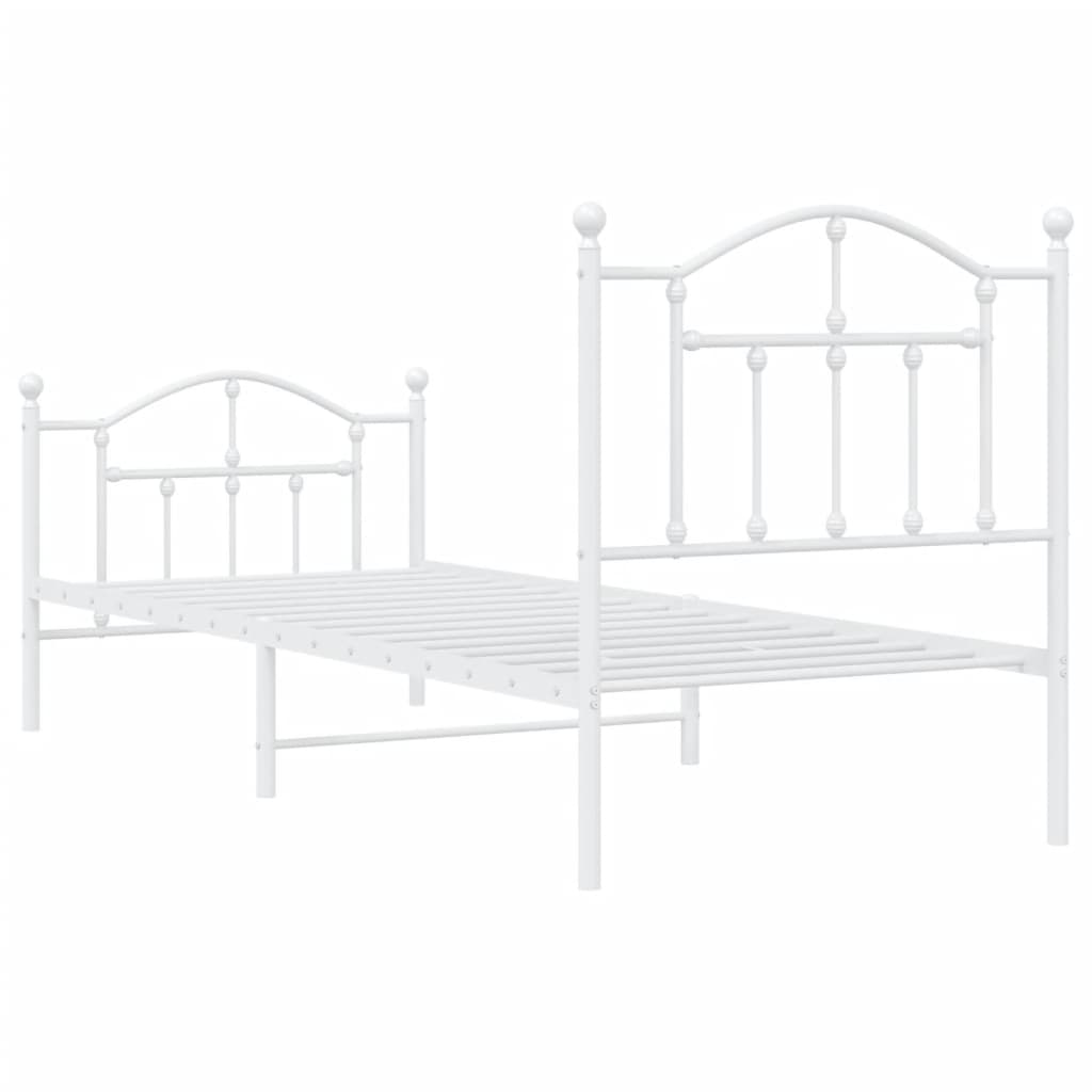 White Metal Bed Frame with Footboard - 90x190cm, No Mattress