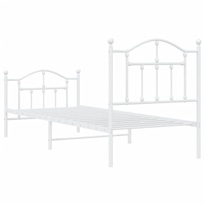 White Metal Bed Frame with Footboard - 90x190cm, No Mattress