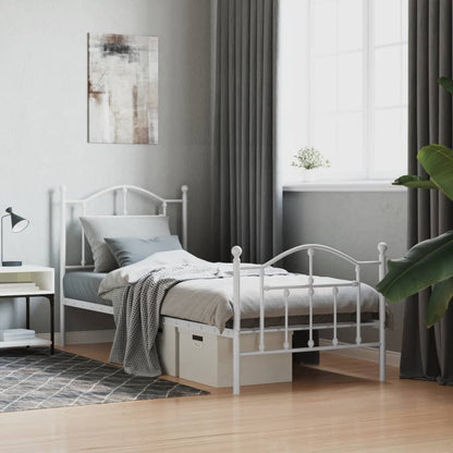 White Metal Bed Frame with Footboard - 90x190cm, No Mattress
