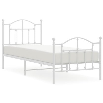 White Metal Bed Frame with Footboard - 90x200cm