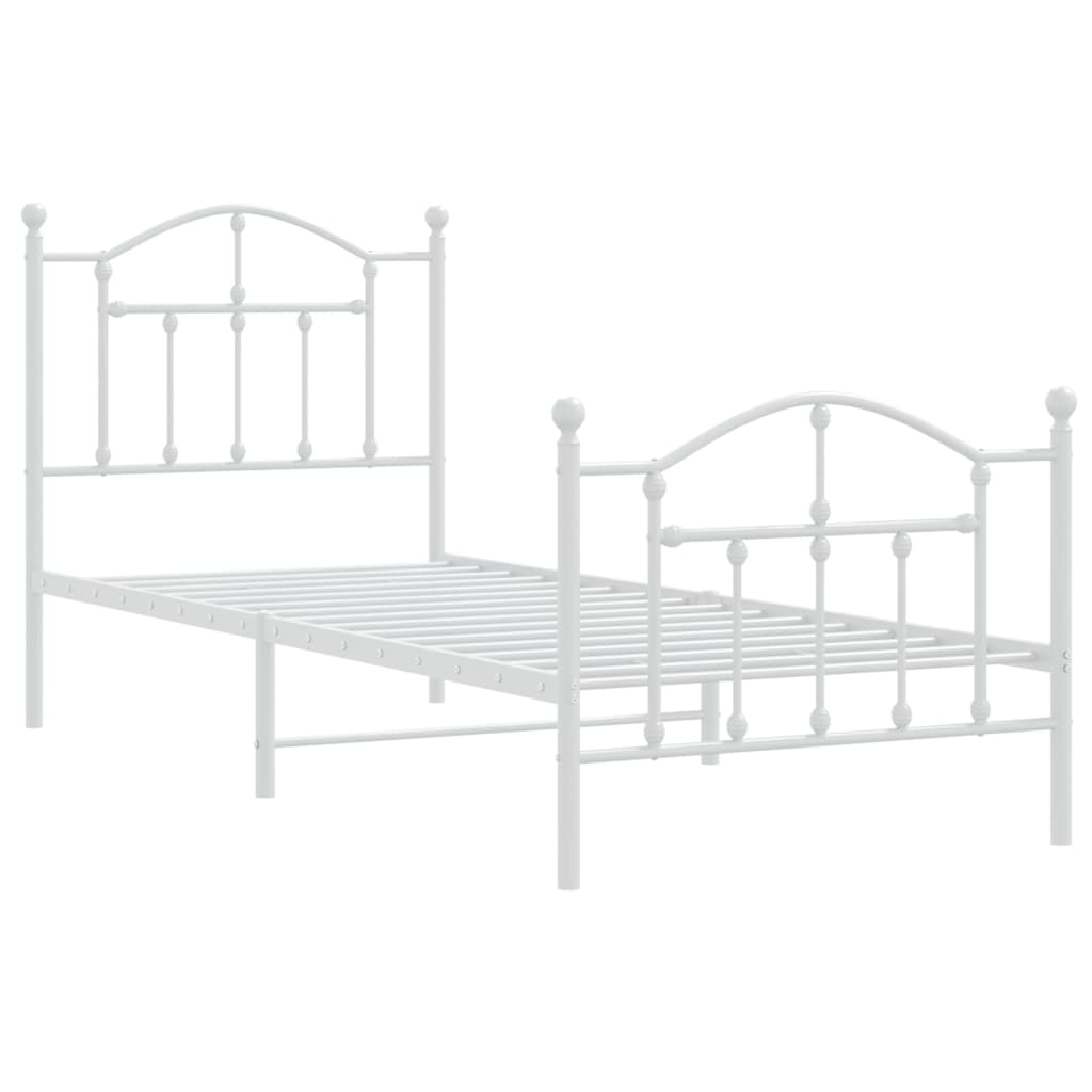 White Metal Bed Frame with Footboard - 90x200cm