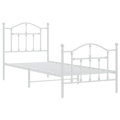 White Metal Bed Frame with Footboard - 90x200cm