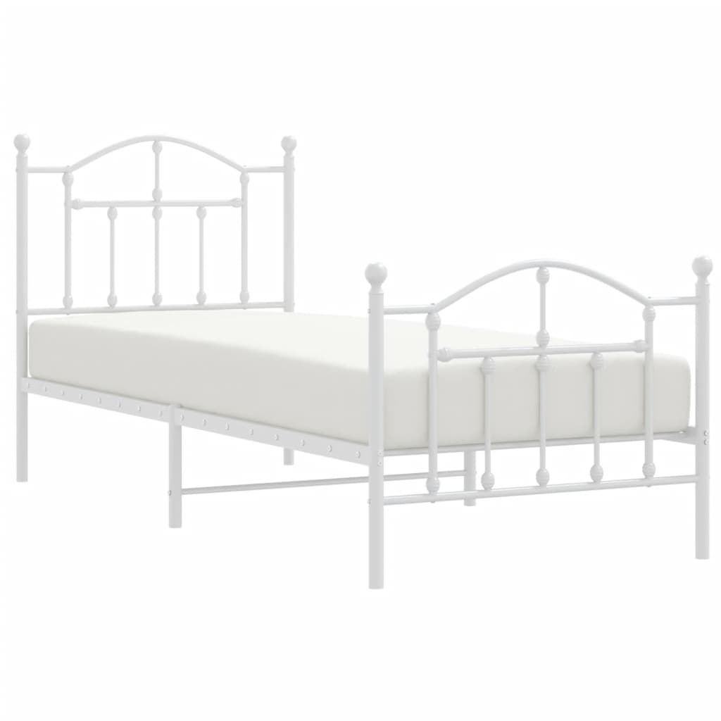 White Metal Bed Frame with Footboard - 90x200cm