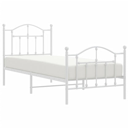 White Metal Bed Frame with Footboard - 90x200cm
