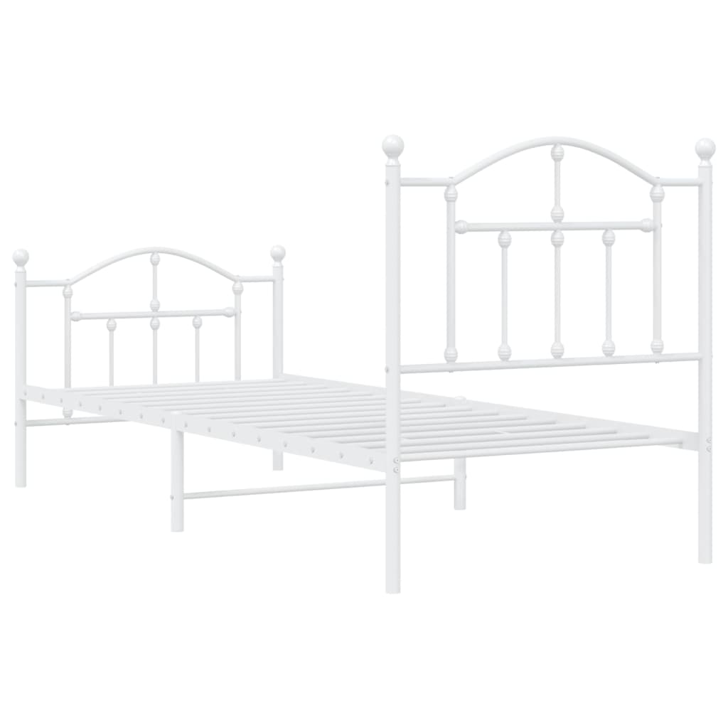 White Metal Bed Frame with Footboard - 90x200cm