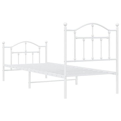 White Metal Bed Frame with Footboard - 90x200cm