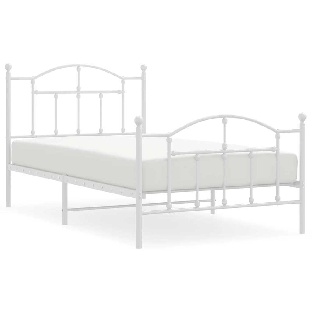 White Metal Bed Frame with Footboard, 100x190cm - No Mattress