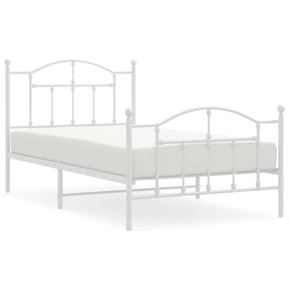White Metal Bed Frame with Footboard, 100x190cm - No Mattress