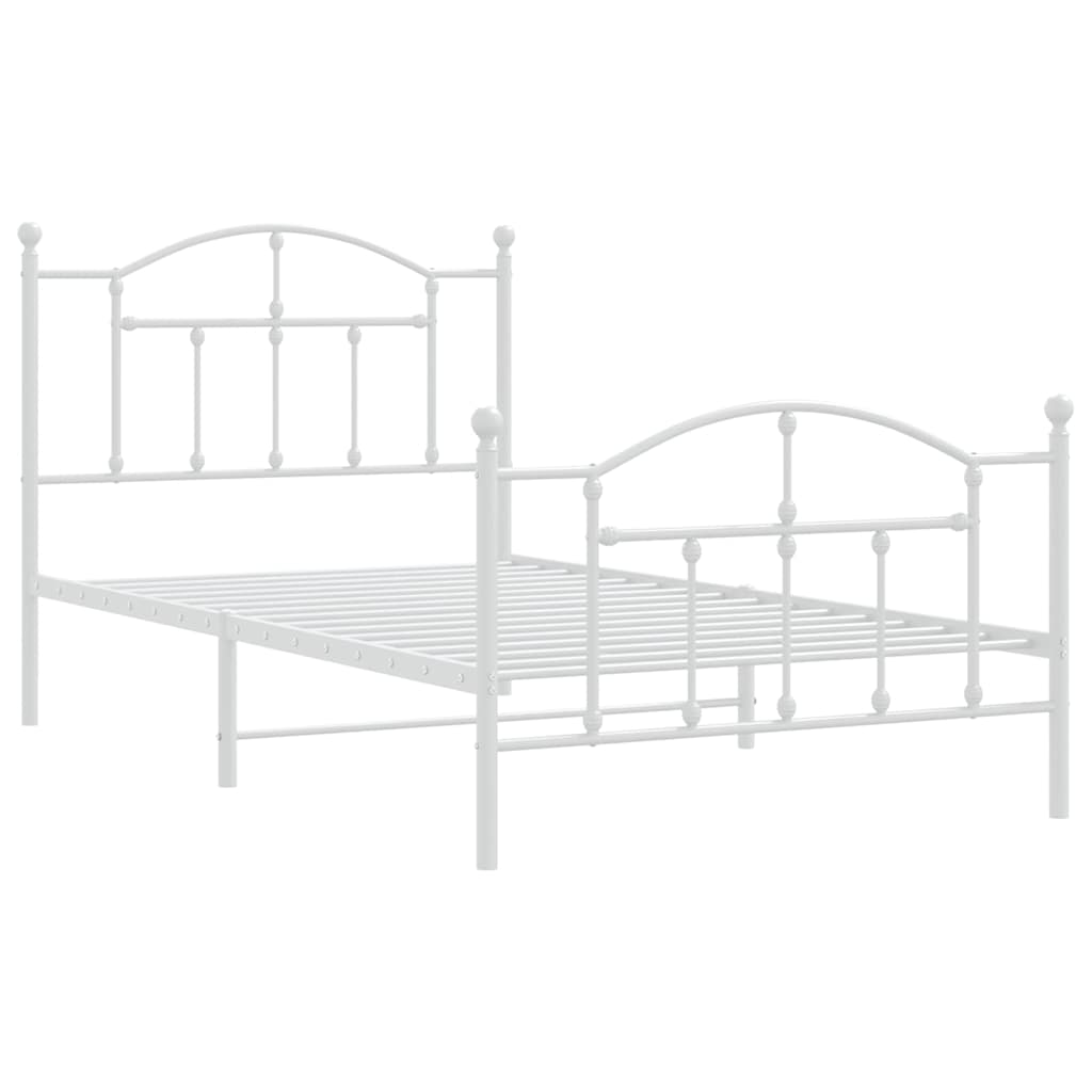 White Metal Bed Frame with Footboard, 100x190cm - No Mattress