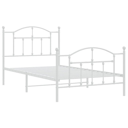 White Metal Bed Frame with Footboard, 100x190cm - No Mattress