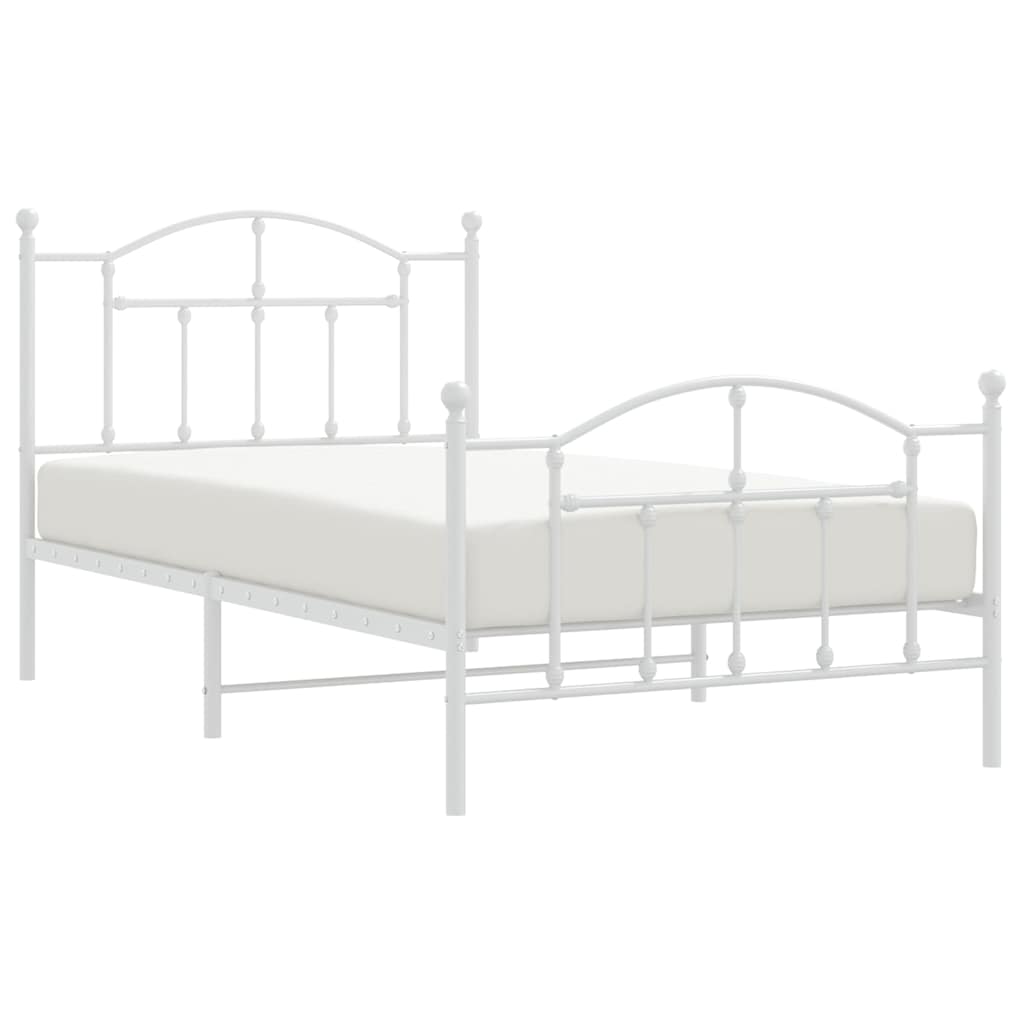 White Metal Bed Frame with Footboard, 100x190cm - No Mattress