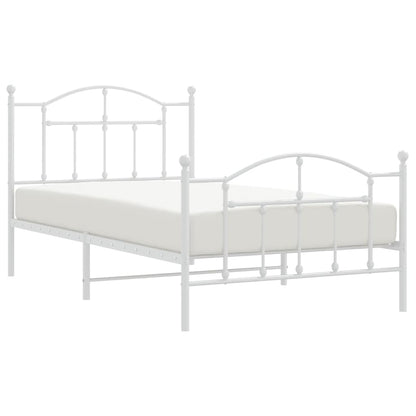 White Metal Bed Frame with Footboard, 100x190cm - No Mattress