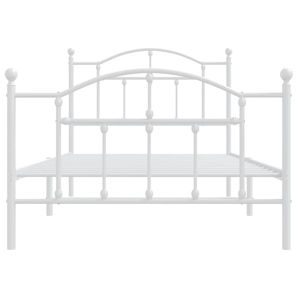 White Metal Bed Frame with Footboard, 100x190cm - No Mattress