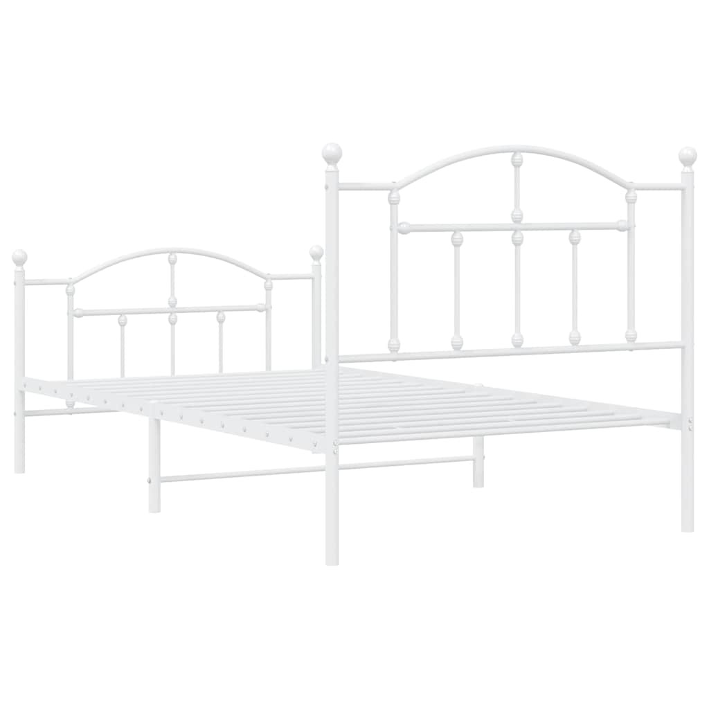 White Metal Bed Frame with Footboard, 100x190cm - No Mattress