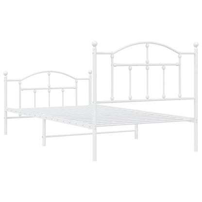 White Metal Bed Frame with Footboard, 100x190cm - No Mattress