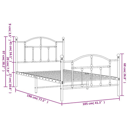 White Metal Bed Frame with Footboard, 100x190cm - No Mattress