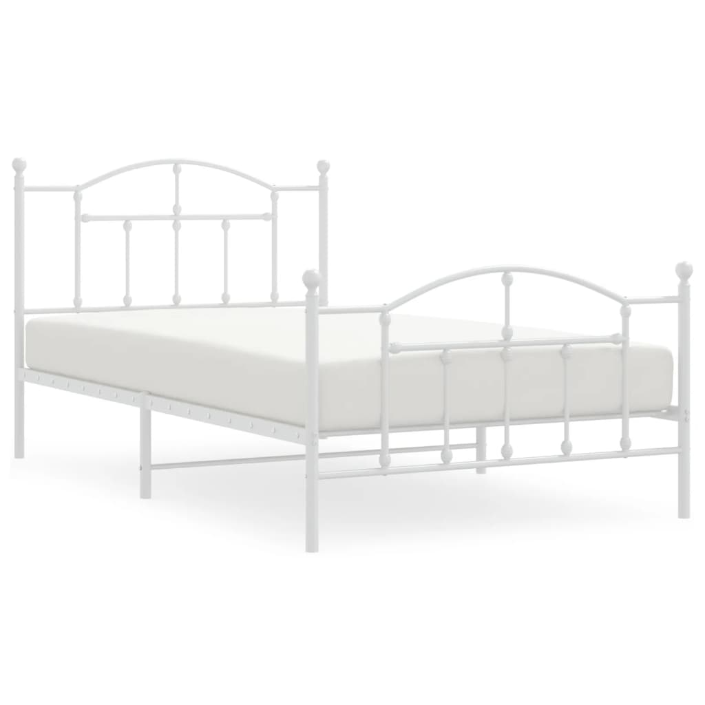 White Metal Bed Frame with Footboard - 107x203cm, No Mattress