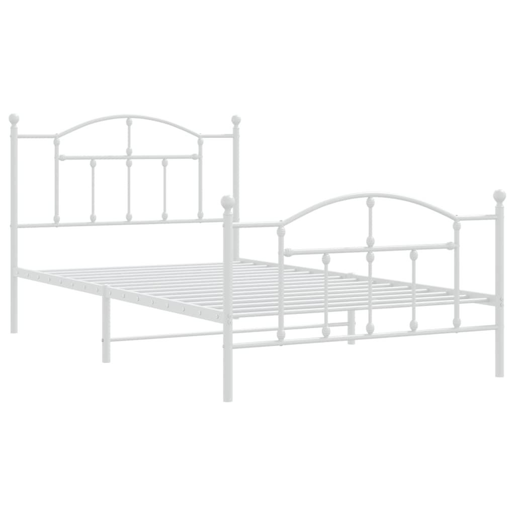 White Metal Bed Frame with Footboard - 107x203cm, No Mattress
