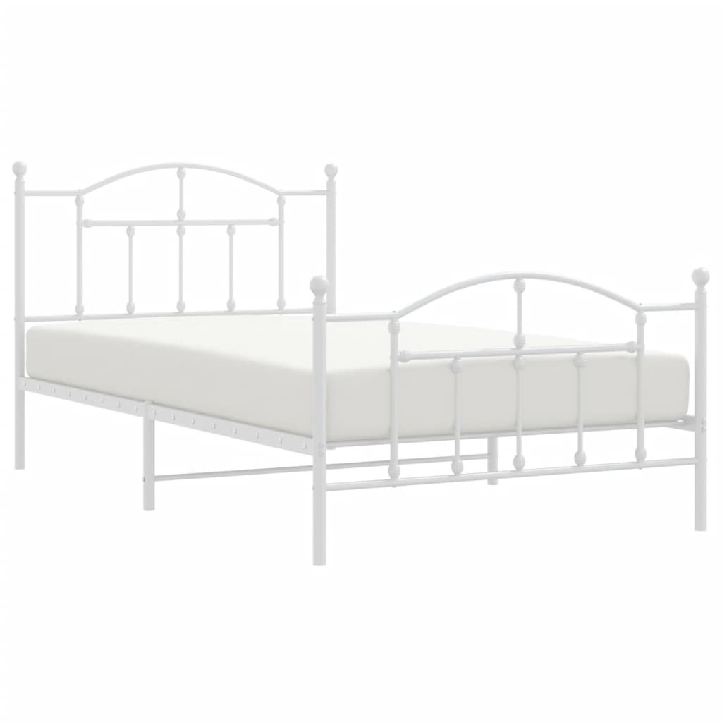White Metal Bed Frame with Footboard - 107x203cm, No Mattress