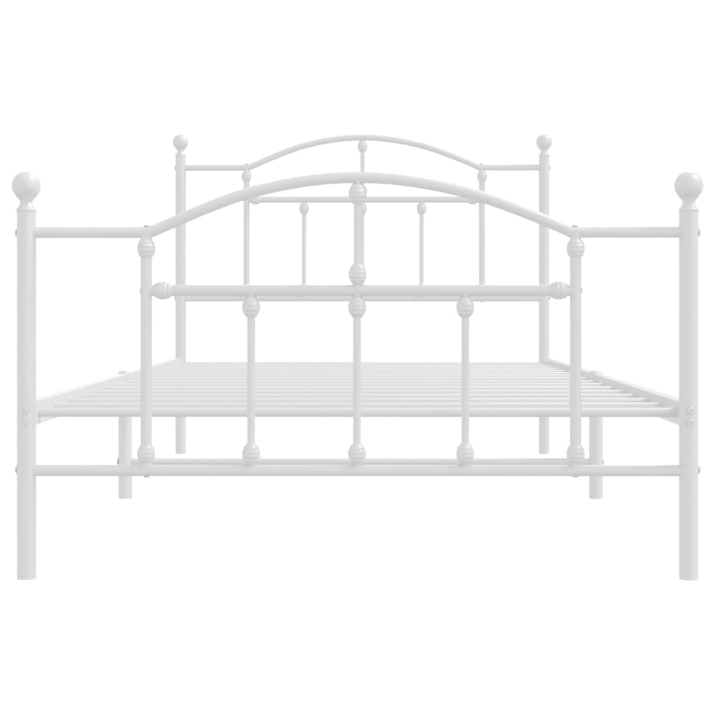 White Metal Bed Frame with Footboard - 107x203cm, No Mattress