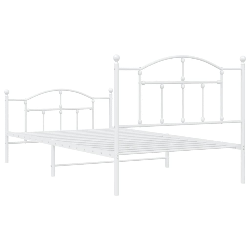White Metal Bed Frame with Footboard - 107x203cm, No Mattress