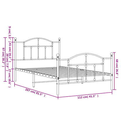 White Metal Bed Frame with Footboard - 107x203cm, No Mattress