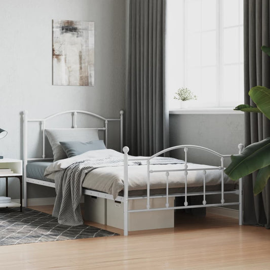 White Metal Bed Frame with Footboard - 107x203cm, No Mattress