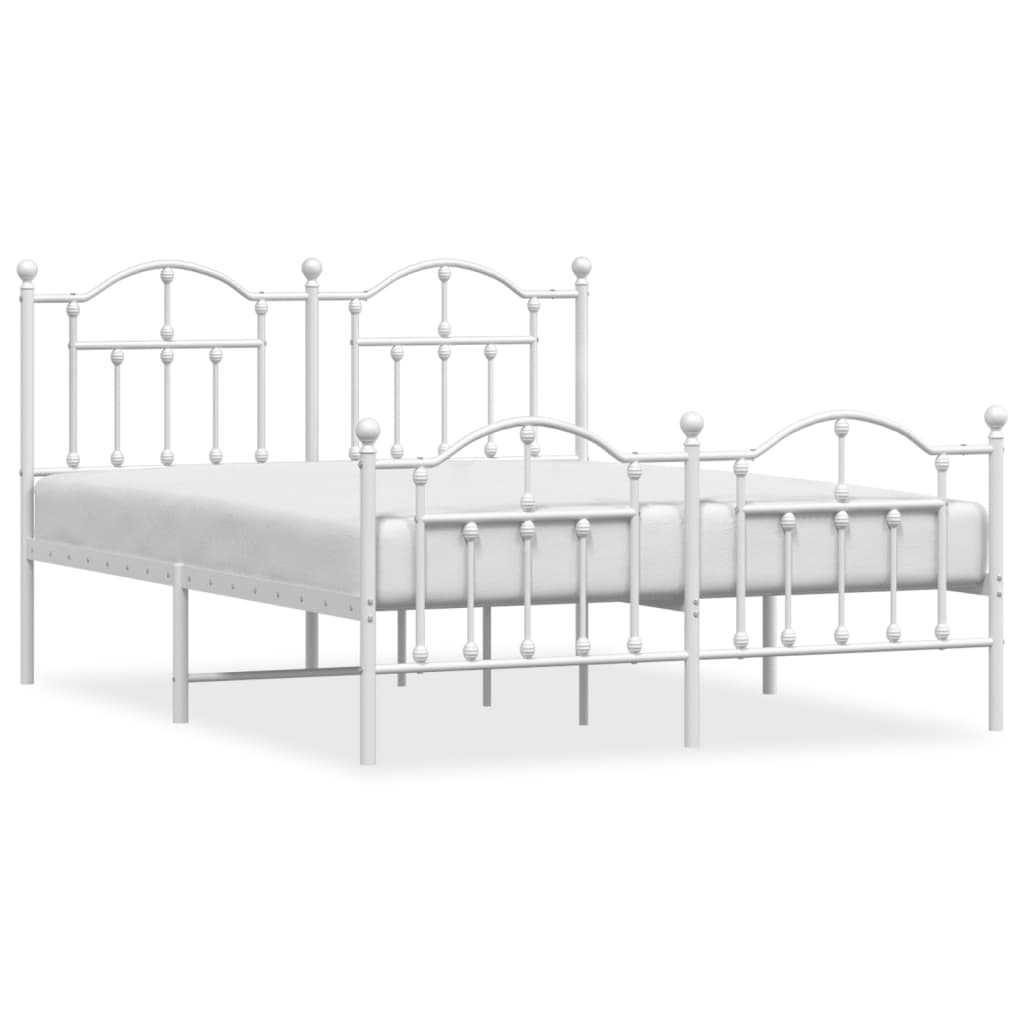 White Metal Bed Frame with Footboard, 140x190cm - No Mattress Included