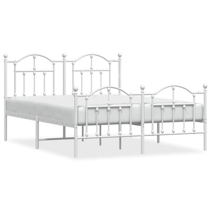 White Metal Bed Frame with Footboard, 140x190cm - No Mattress Included